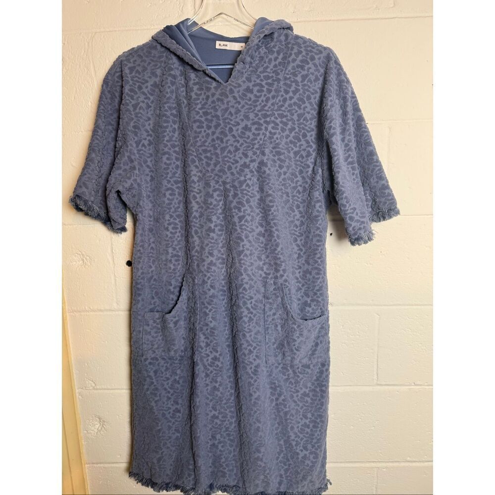 BLANK Blue Terry Cloth Leopard Swim Cover Up Hooded Beach Dress XS Coastal Resor